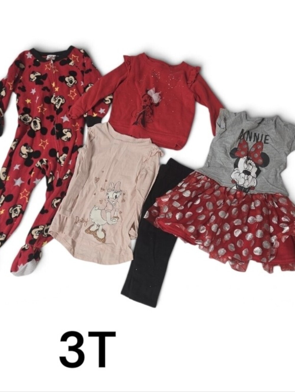 Disney Kids Pajama & Outfit Lot - Red, Pink, Gray, Black 3t